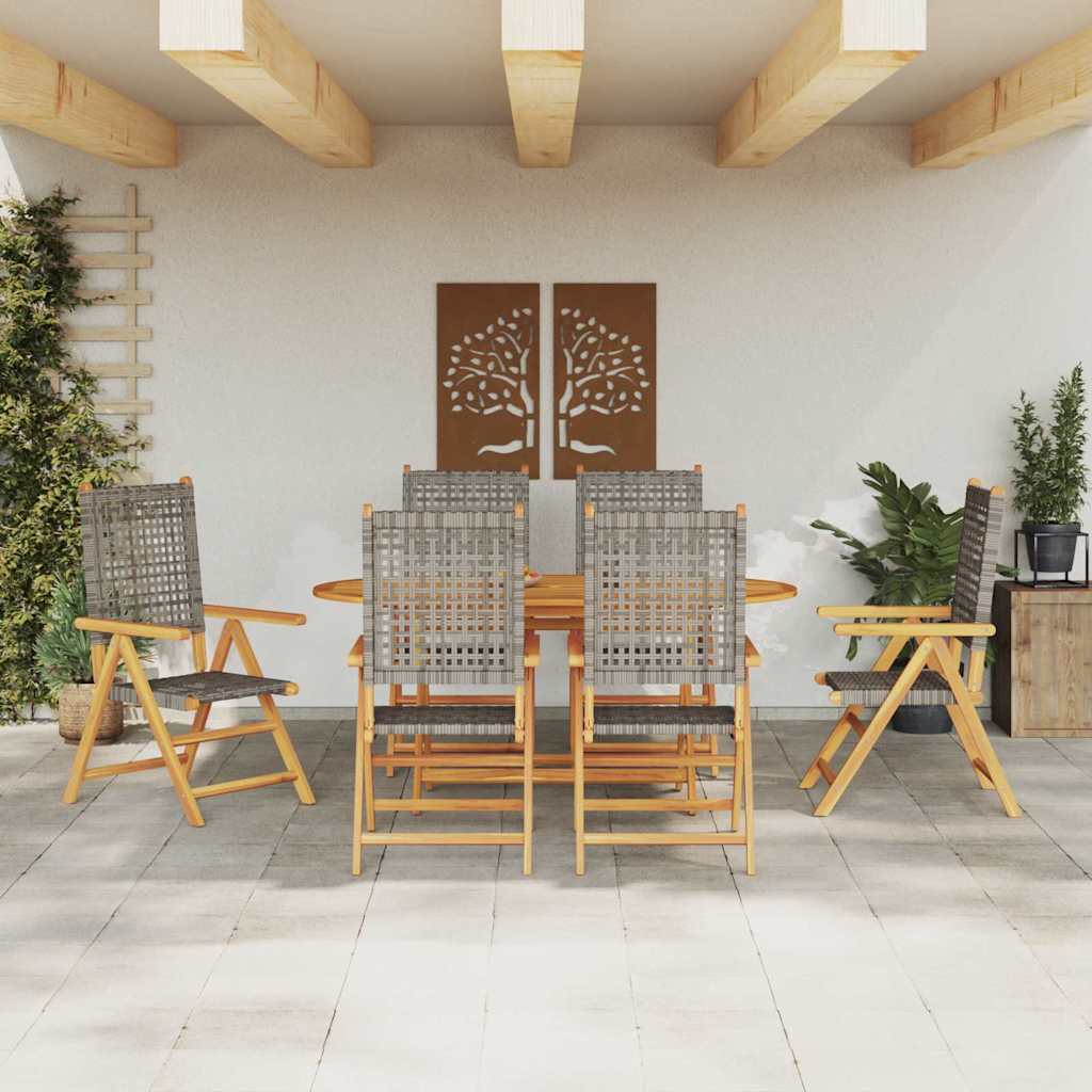 Garten Essgruppe 7 pcs Grau Massives Akazienholz und Polyrattan