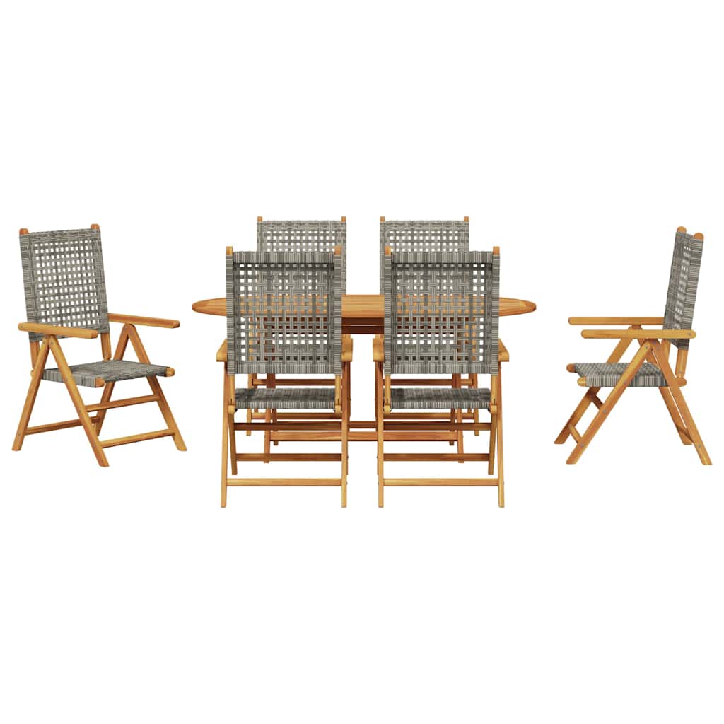 Garten Essgruppe 7 pcs Grau Massives Akazienholz und Polyrattan