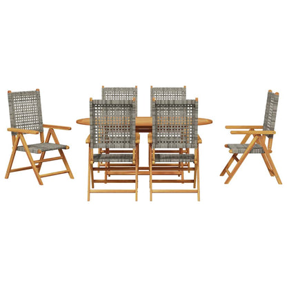 Garten Essgruppe 7 pcs Grau Massives Akazienholz und Polyrattan