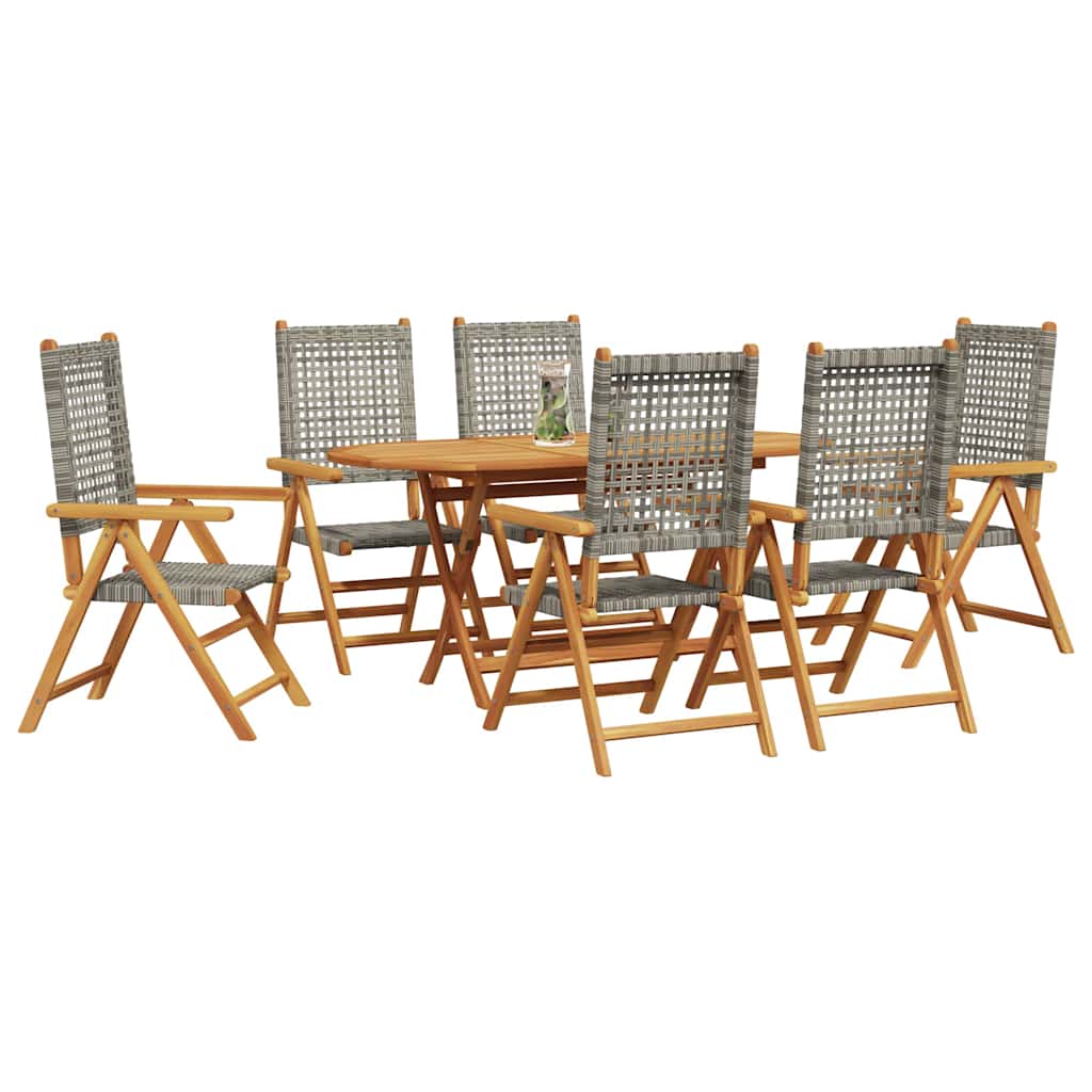 Garten Essgruppe 7 pcs Grau Massives Akazienholz und Polyrattan