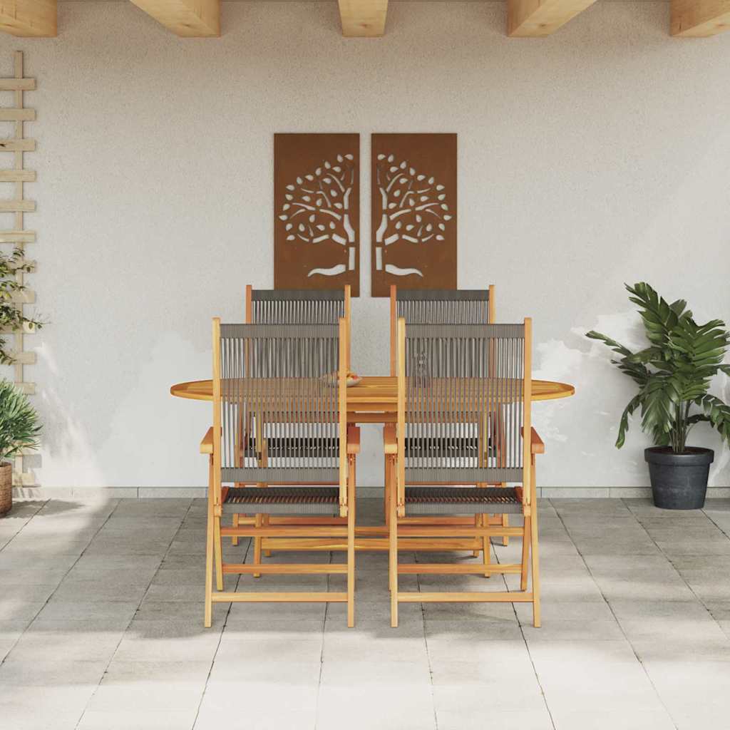 Garten Essgruppe 5 pcs Grau Massives Akazienholz und Polyrattan