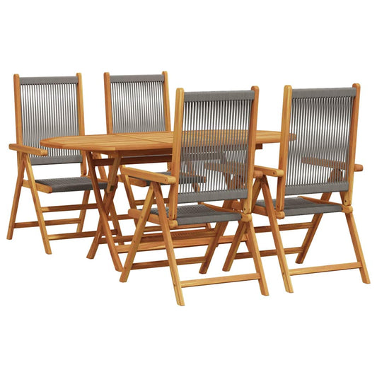 Garten Essgruppe 5 pcs Grau Massives Akazienholz und Polyrattan