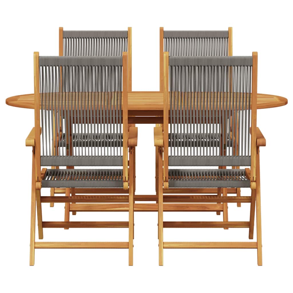 Garten Essgruppe 5 pcs Grau Massives Akazienholz und Polyrattan