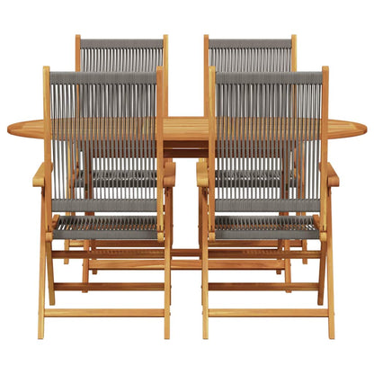 Garten Essgruppe 5 pcs Grau Massives Akazienholz und Polyrattan