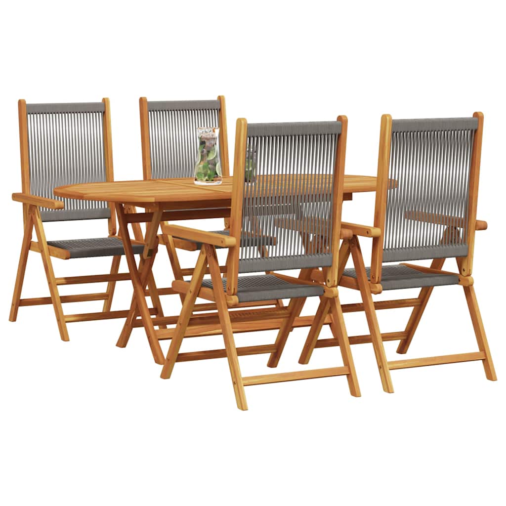 Garten Essgruppe 5 pcs Grau Massives Akazienholz und Polyrattan