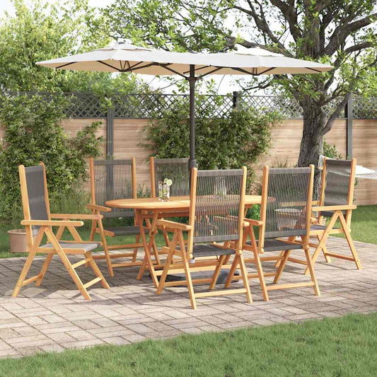 Garten Essgruppe 7 pcs Grau Massives Akazienholz und Polyrattan