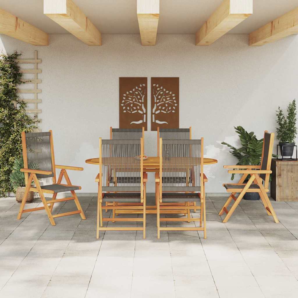 Garten Essgruppe 7 pcs Grau Massives Akazienholz und Polyrattan