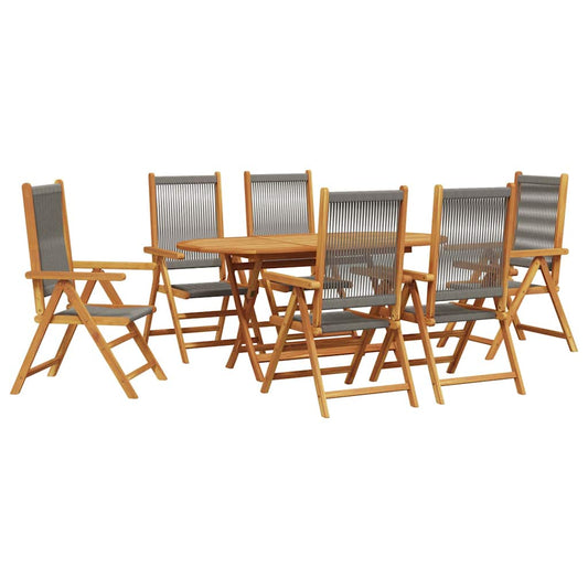 Garten Essgruppe 7 pcs Grau Massives Akazienholz und Polyrattan