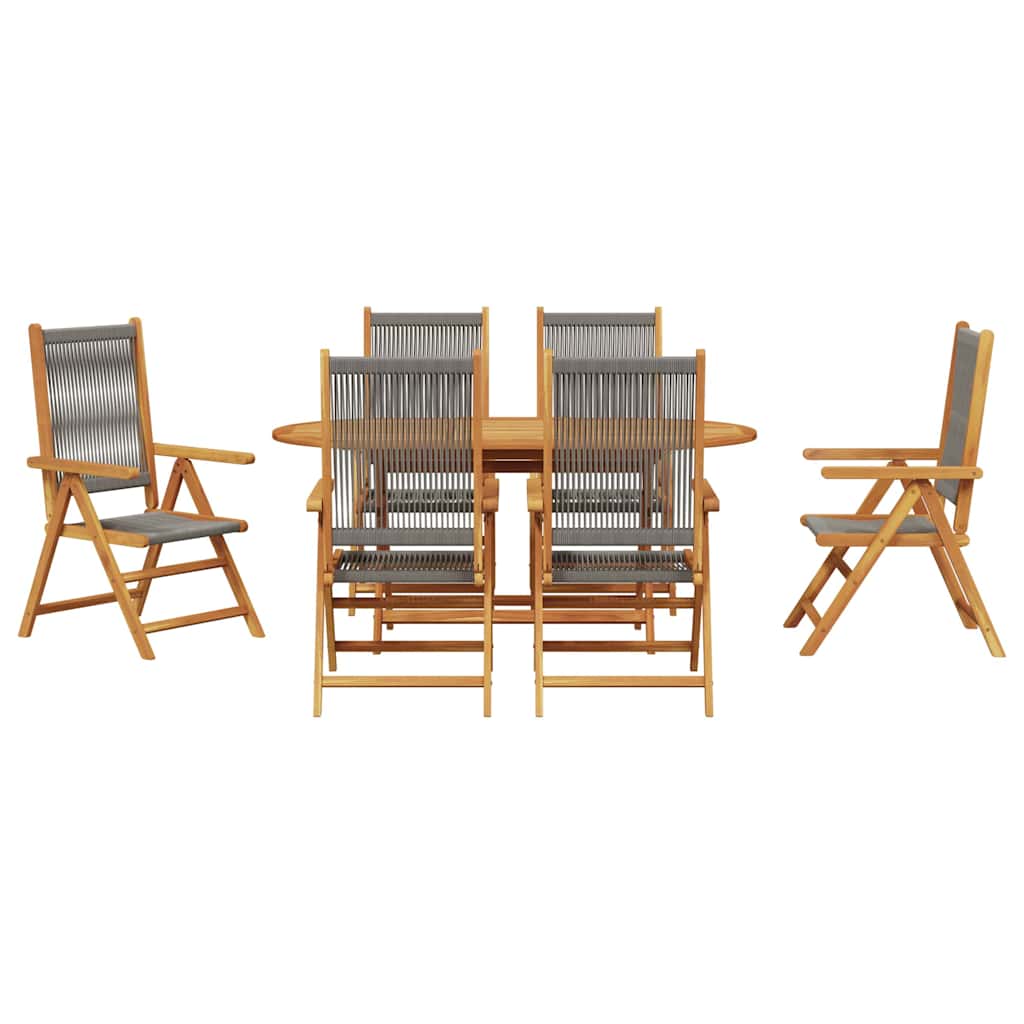 Garten Essgruppe 7 pcs Grau Massives Akazienholz und Polyrattan