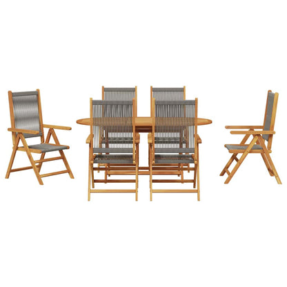 Garten Essgruppe 7 pcs Grau Massives Akazienholz und Polyrattan