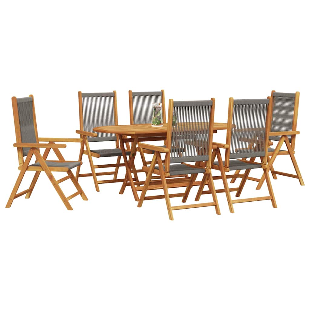 Garten Essgruppe 7 pcs Grau Massives Akazienholz und Polyrattan