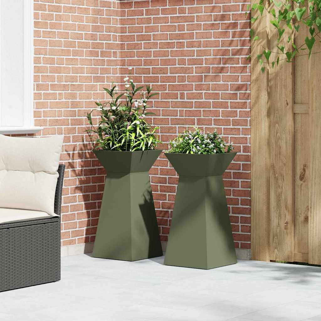 Säulen Pflanzer 2 pcs Olivgrün 35 x 35 x 73 cm Stahl