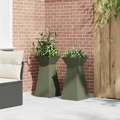 Säulen Pflanzer 2 pcs Olivgrün 35 x 35 x 73 cm Stahl