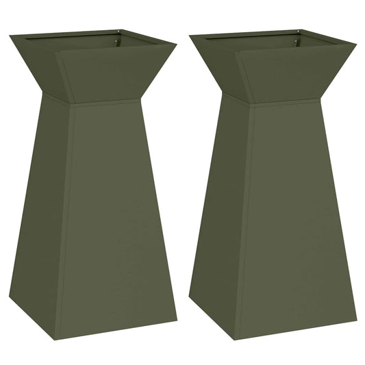 Säulen Pflanzer 2 pcs Olivgrün 35 x 35 x 73 cm Stahl