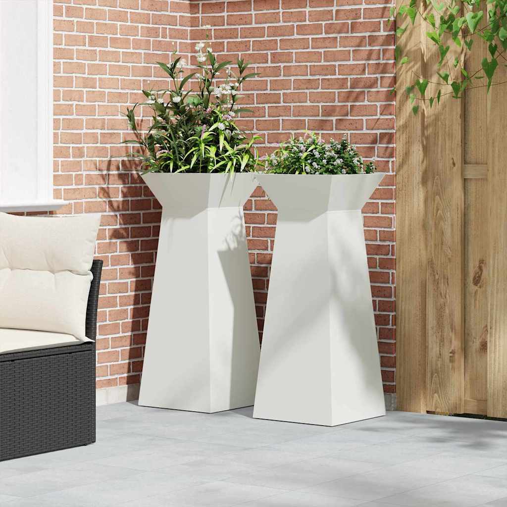 Säulen Pflanzer 2 pcs Weiß 40 x 40 x 100 cm Stahl