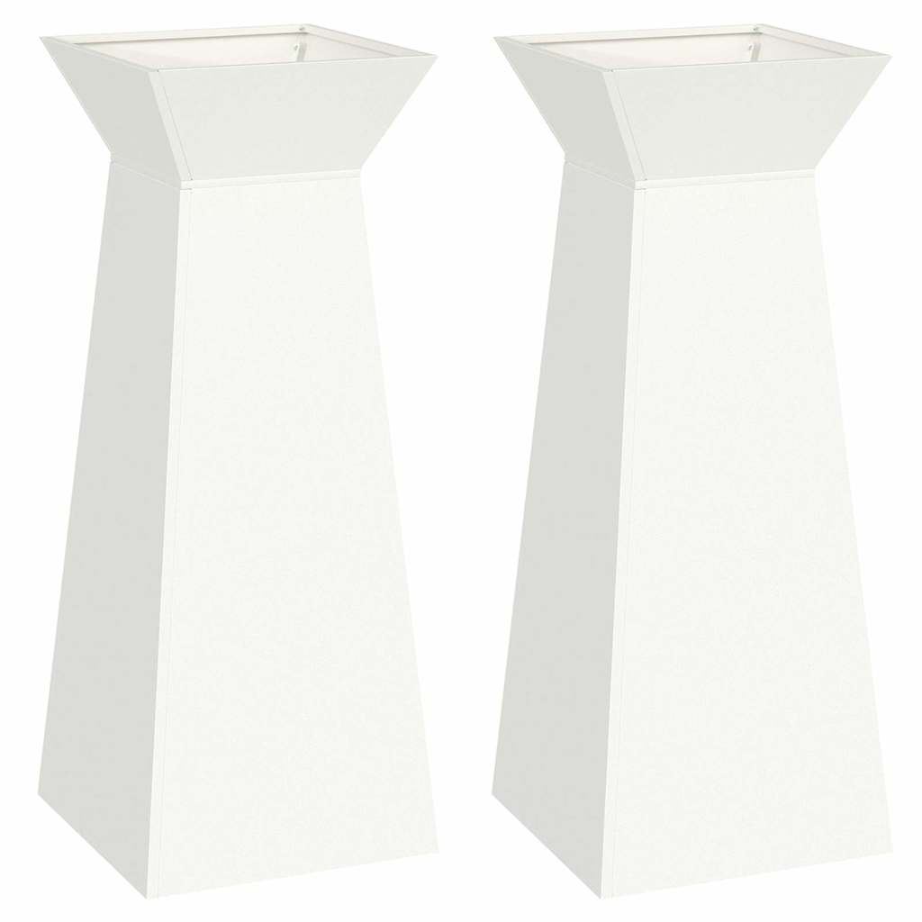 Säulen Pflanzer 2 pcs Weiß 40 x 40 x 100 cm Stahl