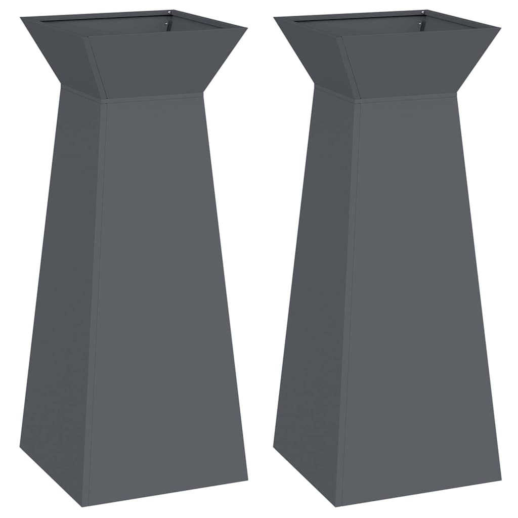 Säulen Pflanzer 2 pcs Anthrazit 40 x 40 x 100 cm Stahl
