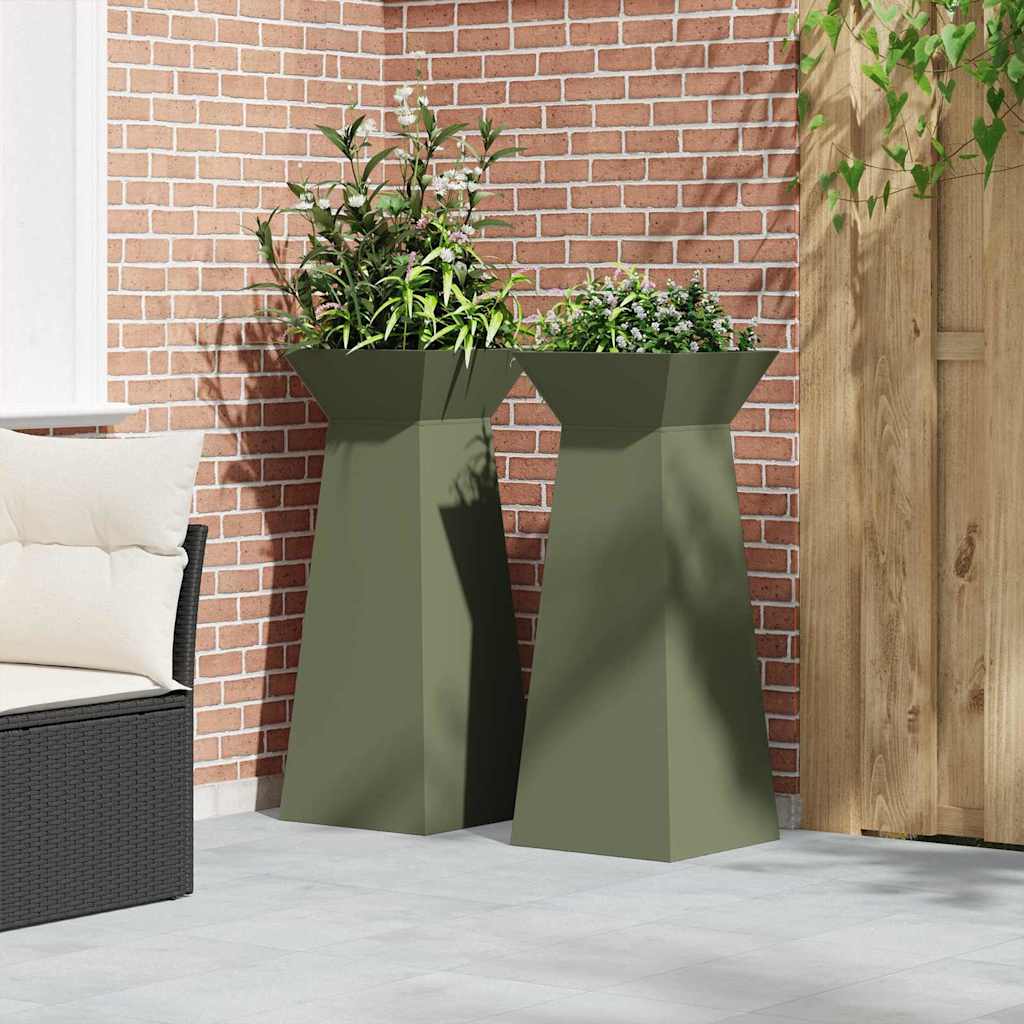 Säulen Pflanzer 2 pcs Olivgrün 40 x 40 x 100 cm Stahl