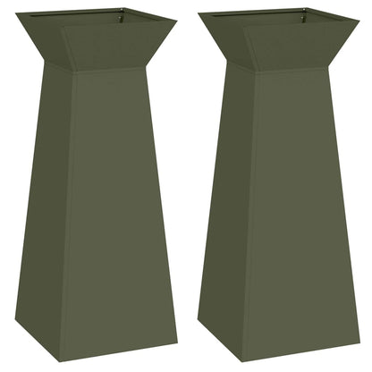 Säulen Pflanzer 2 pcs Olivgrün 40 x 40 x 100 cm Stahl