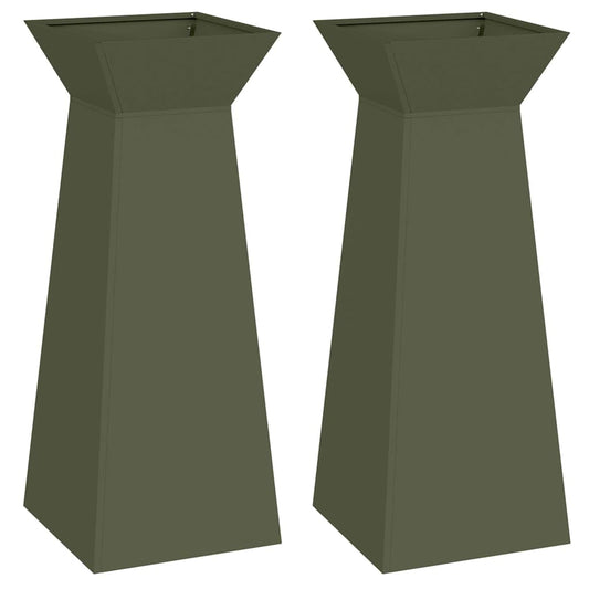 Säulen Pflanzer 2 pcs Olivgrün 40 x 40 x 100 cm Stahl