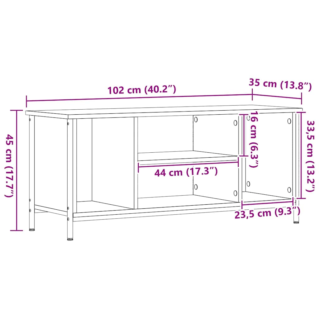 TV-Lowboard Schwarze Eiche 102 x 35 x 45 cm Holzwerkstoff