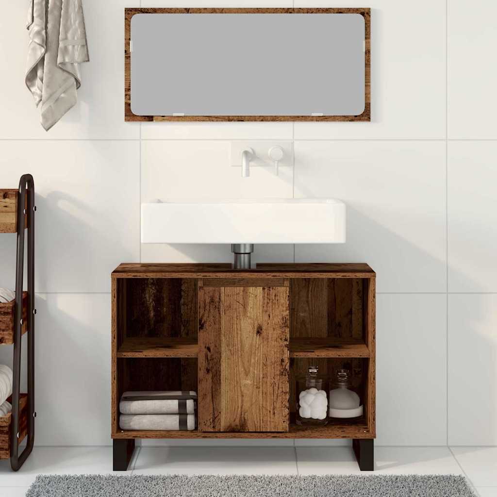 Badezimmerschrank mit Tür Altholz 80 x 33 x 60 cm Holzwerkstoff