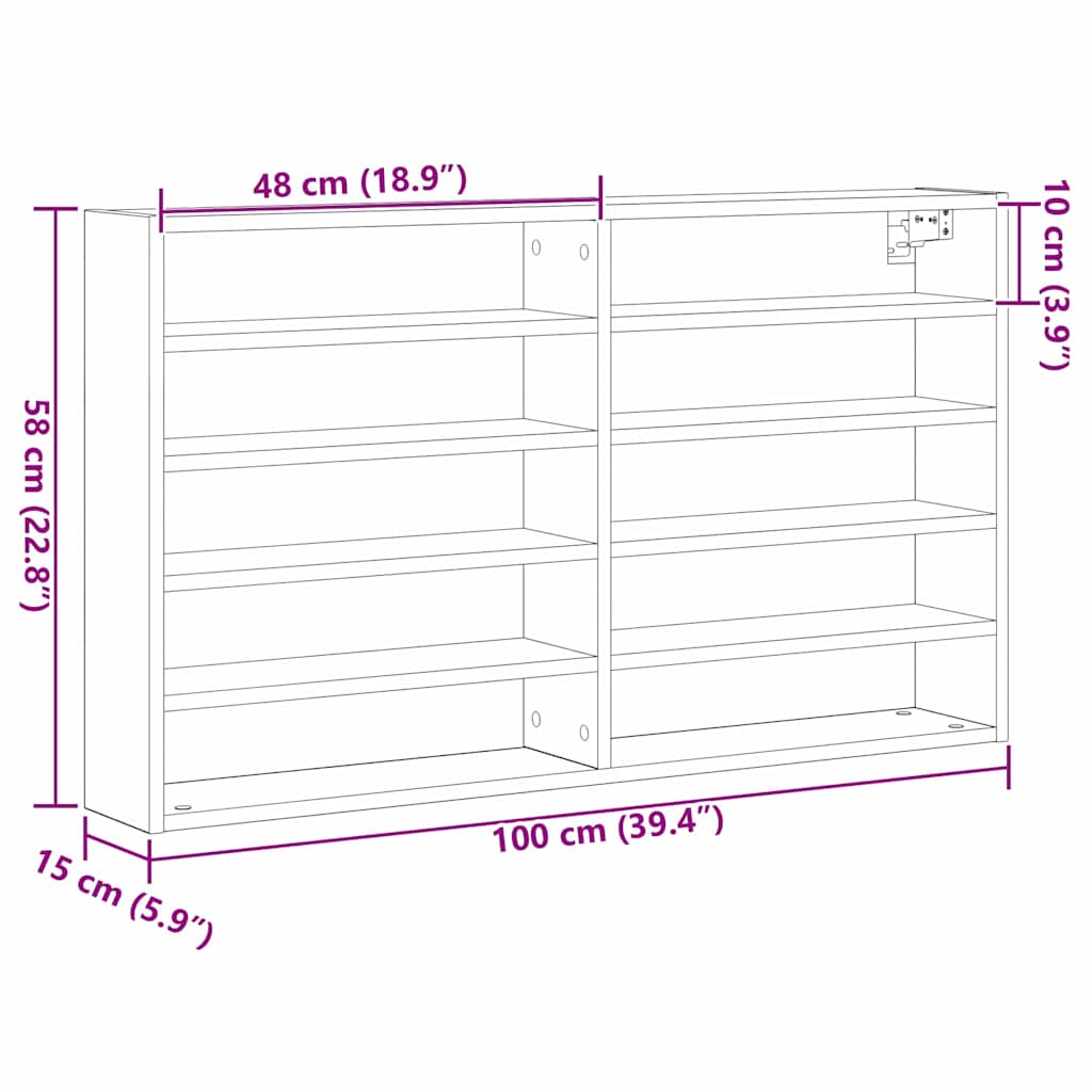 Vitrinenschrank Schwarze Eiche 100 x 15 x 58 cm Holzwerkstoff