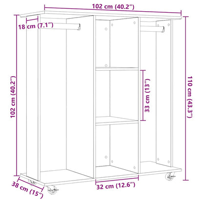 Kleiderschrank mit Rad Altholz 102 x 38 x 110 cm Holzwerkstoff