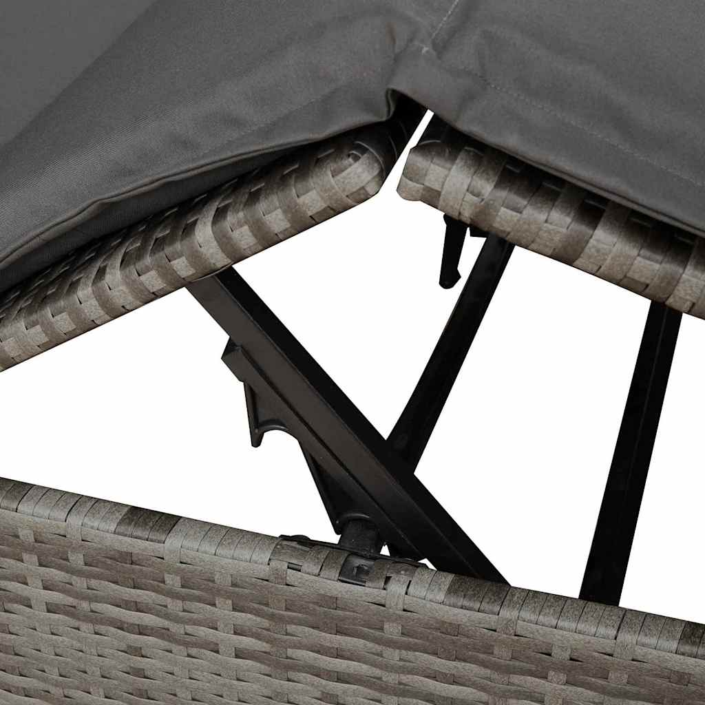 Doppelte Sonnenliege mit Dach Grau 205 x 129 x 200 cm PE Rattan