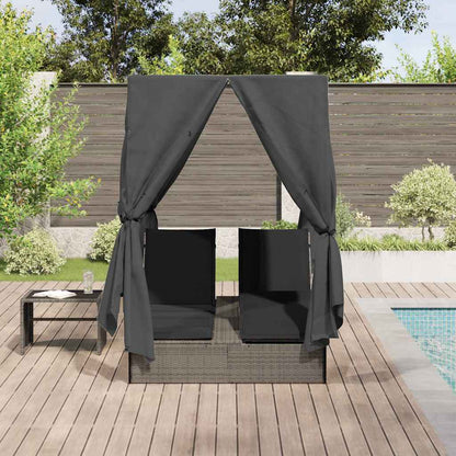 Doppelte Sonnenliege mit Dach Grau 205 x 129 x 200 cm PE Rattan