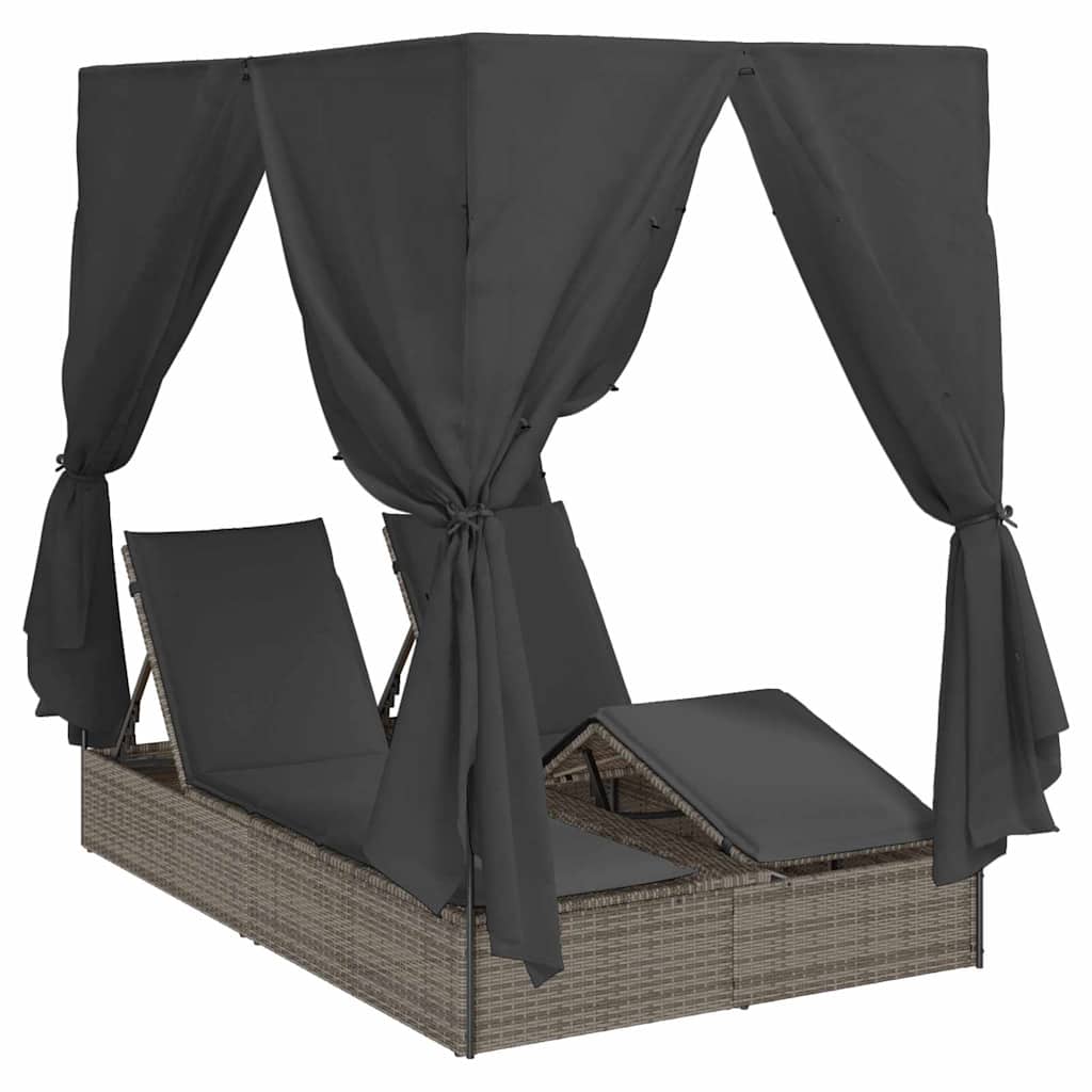 Doppelte Sonnenliege mit Dach Grau 205 x 129 x 200 cm PE Rattan