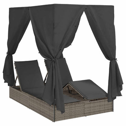 Doppelte Sonnenliege mit Dach Grau 205 x 129 x 200 cm PE Rattan