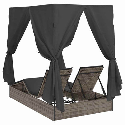 Doppelte Sonnenliege mit Dach Grau 205 x 129 x 200 cm PE Rattan