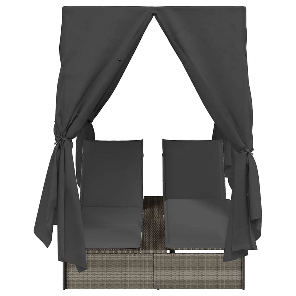 Doppelte Sonnenliege mit Dach Grau 205 x 129 x 200 cm PE Rattan