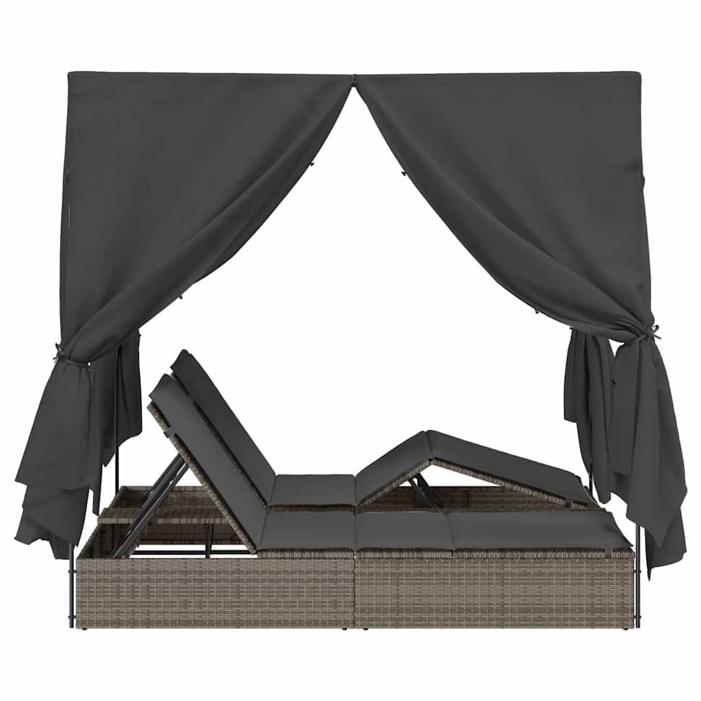 Doppelte Sonnenliege mit Dach Grau 205 x 129 x 200 cm PE Rattan