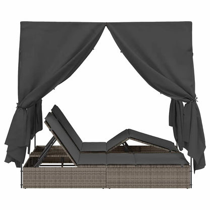 Doppelte Sonnenliege mit Dach Grau 205 x 129 x 200 cm PE Rattan