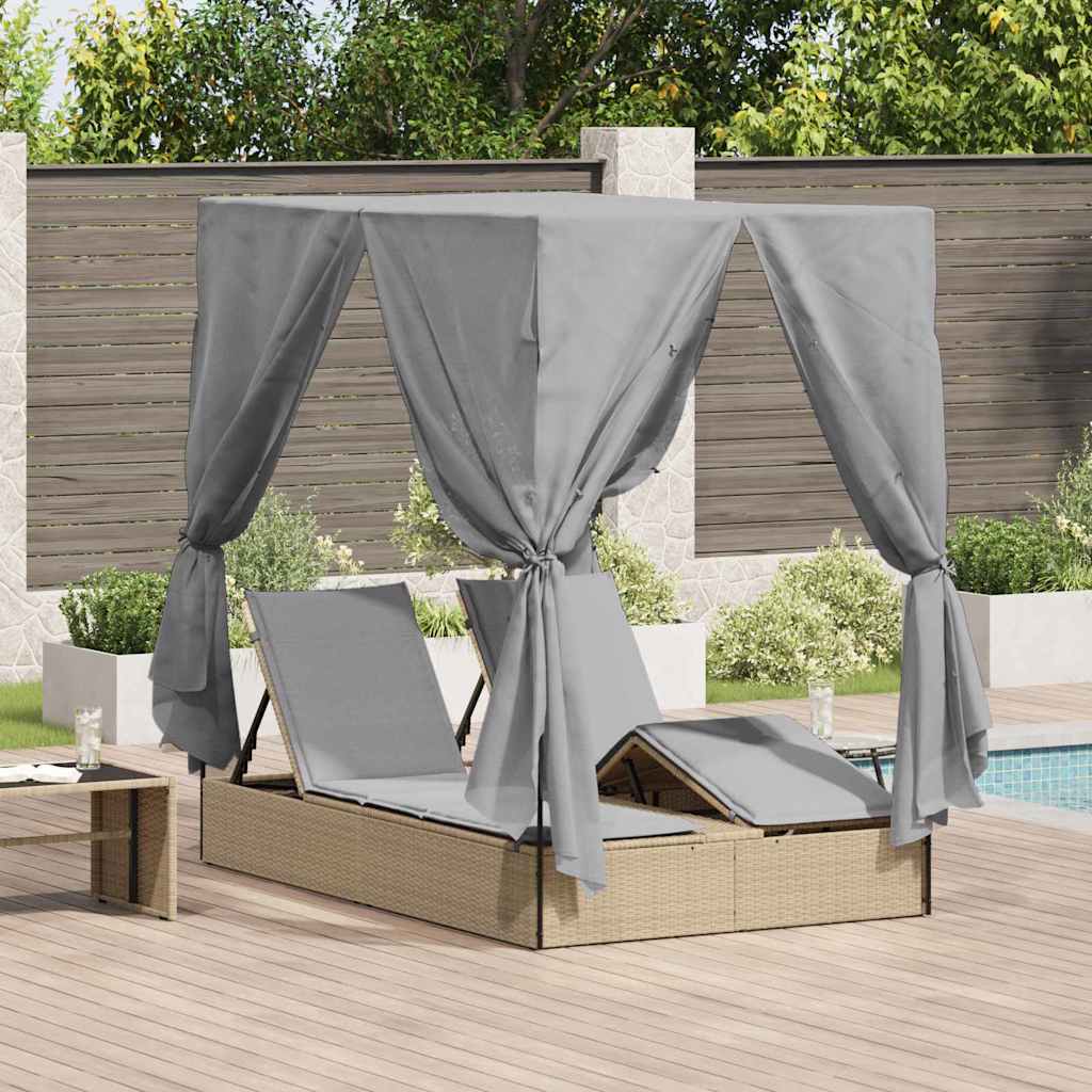 Doppelte Sonnenliege mit Dach Beige 205 x 129 x 200 cm