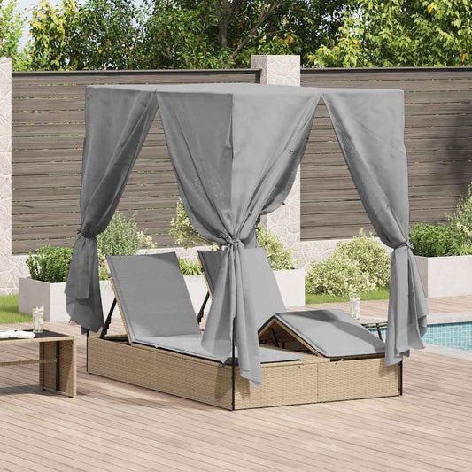 Doppelte Sonnenliege mit Dach Beige 205 x 129 x 200 cm