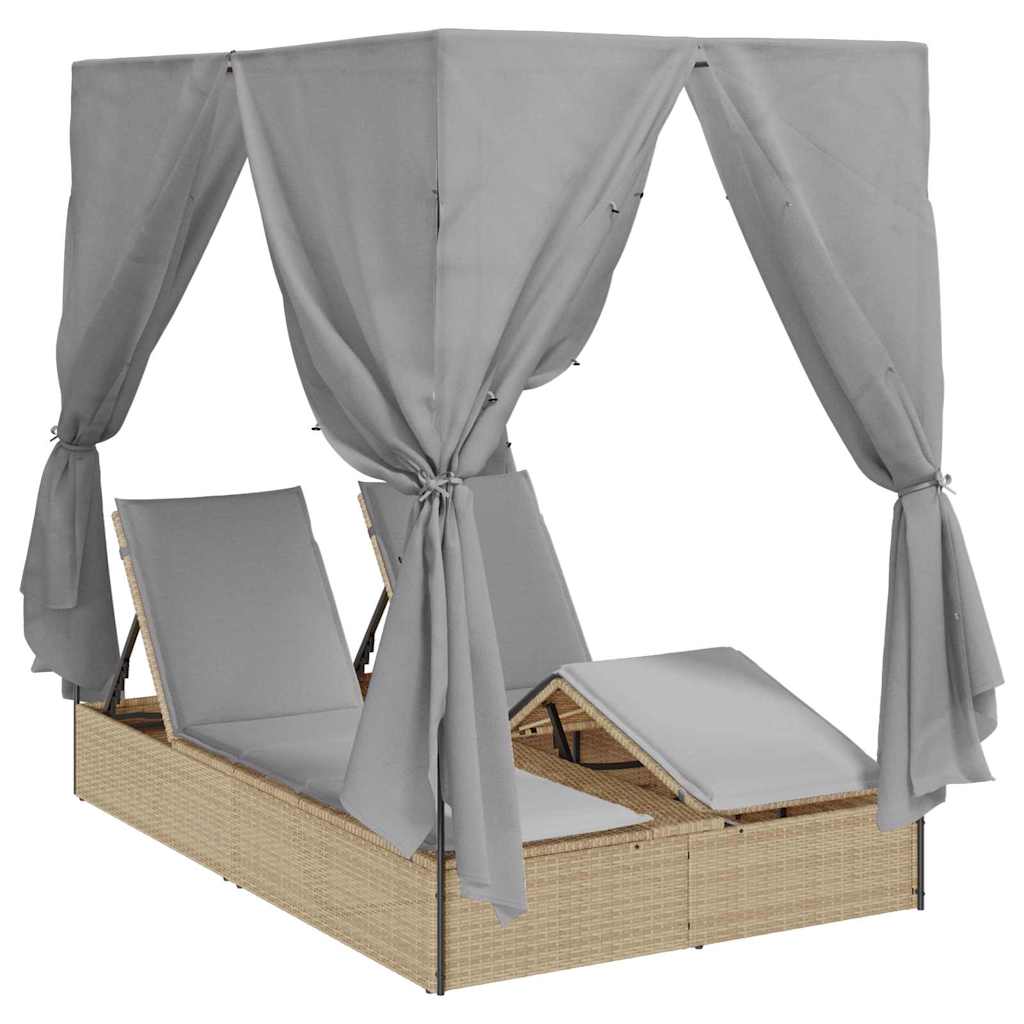 Doppelte Sonnenliege mit Dach Beige 205 x 129 x 200 cm