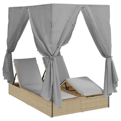 Doppelte Sonnenliege mit Dach Beige 205 x 129 x 200 cm