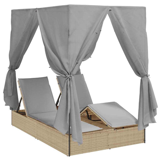 Doppelte Sonnenliege mit Dach Beige 205 x 129 x 200 cm