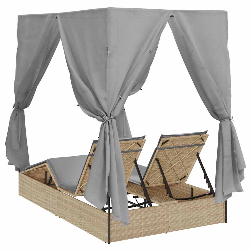 Doppelte Sonnenliege mit Dach Beige 205 x 129 x 200 cm