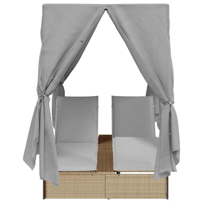 Doppelte Sonnenliege mit Dach Beige 205 x 129 x 200 cm