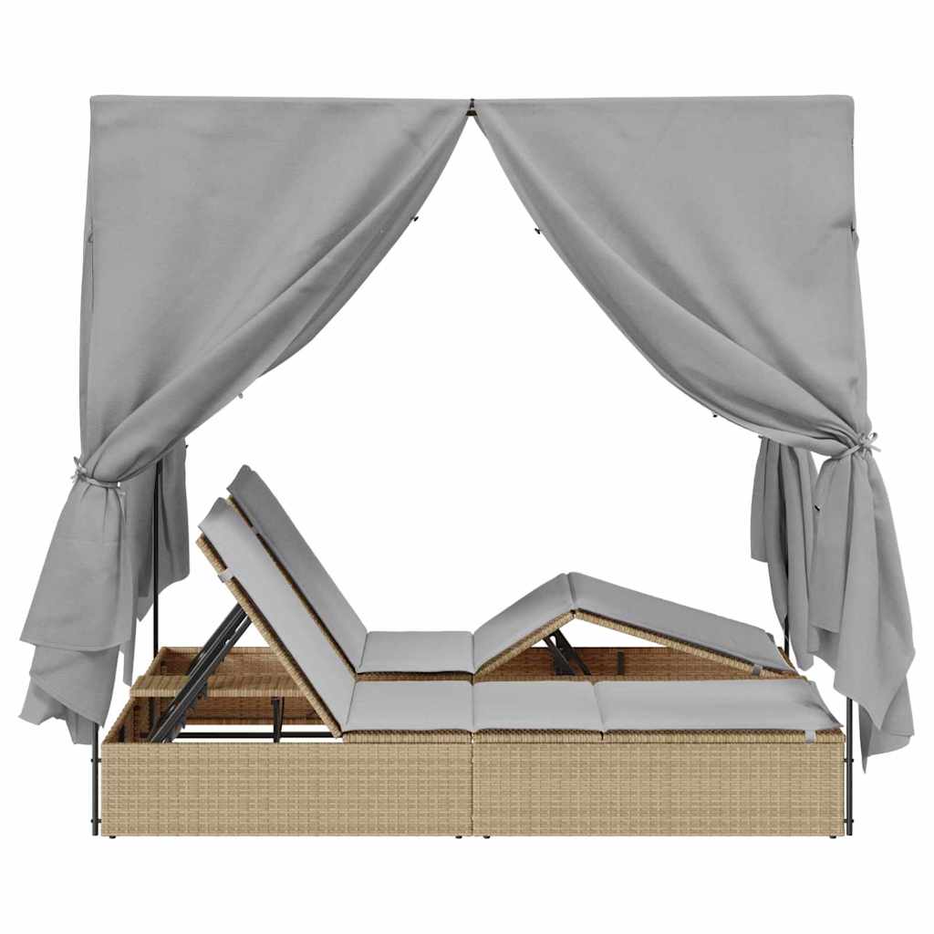 Doppelte Sonnenliege mit Dach Beige 205 x 129 x 200 cm