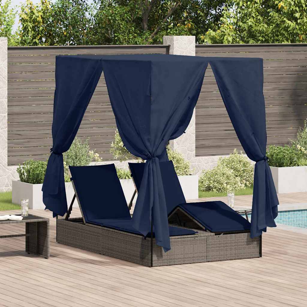 Doppelte Sonnenliege mit Dach Grau 205 x 129 x 200 cm PE Rattan