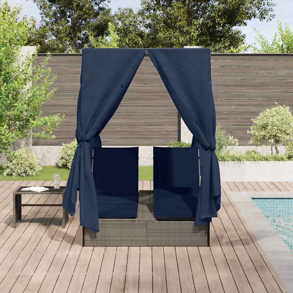 Doppelte Sonnenliege mit Dach Grau 205 x 129 x 200 cm PE Rattan