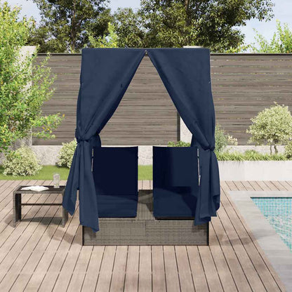 Doppelte Sonnenliege mit Dach Grau 205 x 129 x 200 cm PE Rattan