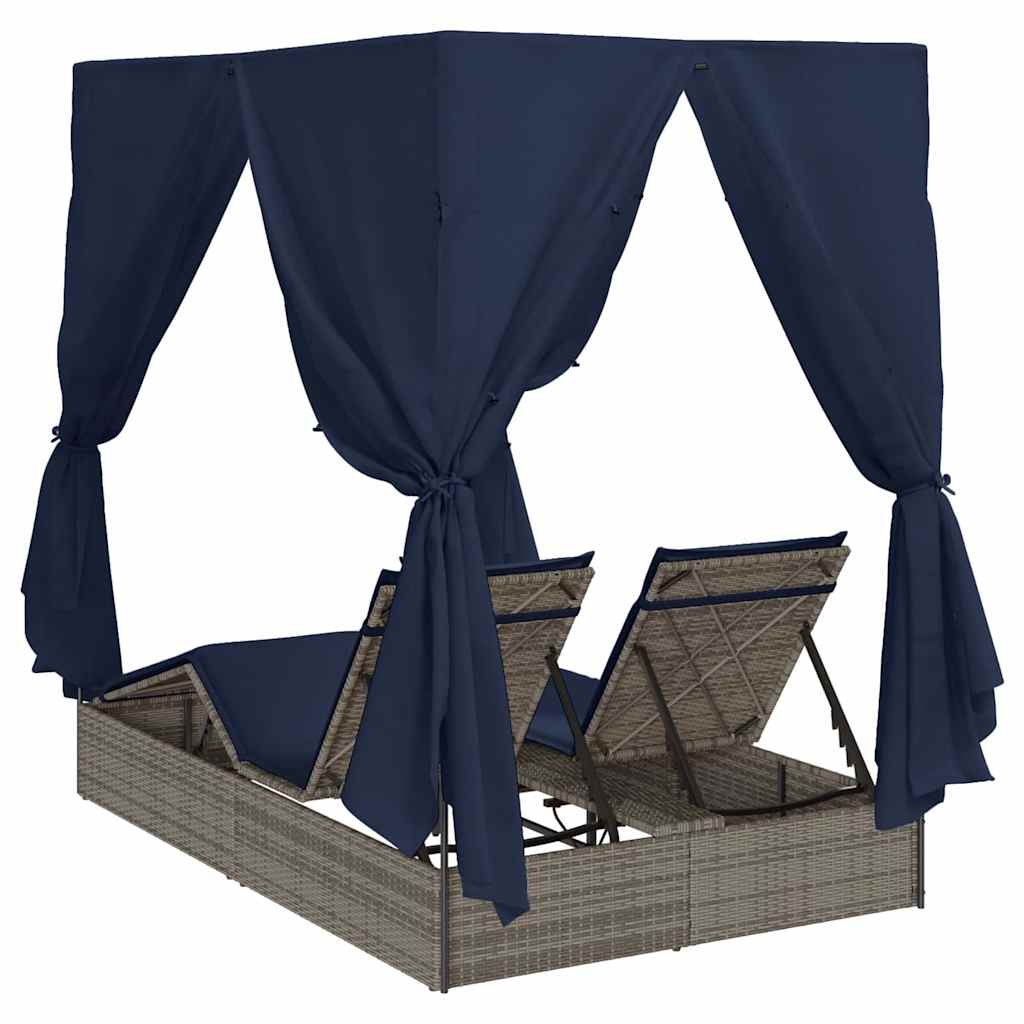 Doppelte Sonnenliege mit Dach Grau 205 x 129 x 200 cm PE Rattan