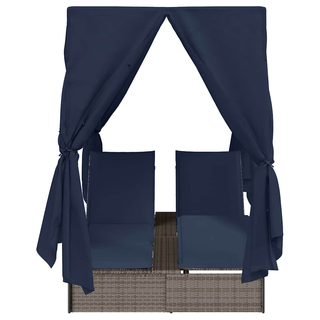 Doppelte Sonnenliege mit Dach Grau 205 x 129 x 200 cm PE Rattan