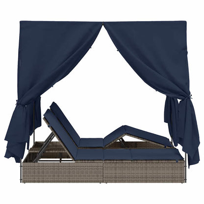 Doppelte Sonnenliege mit Dach Grau 205 x 129 x 200 cm PE Rattan